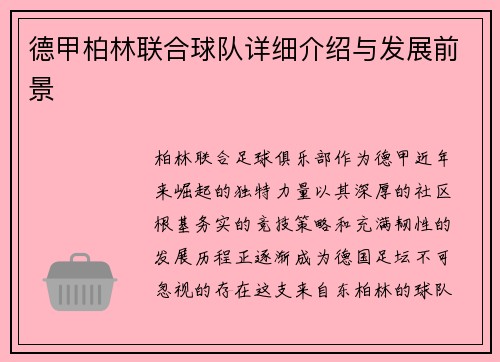 德甲柏林联合球队详细介绍与发展前景